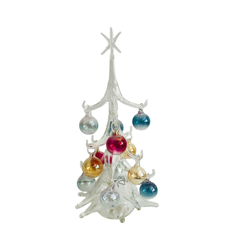 Vintage Art Glass Holiday Christmas Tree with Multicolor Ornaments