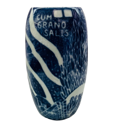 Vintage Cum Grano Salis Blue Ceramic Decorative Vase
