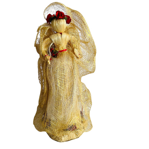 Vintage Corn Husk Angel Traditional Christmas Angel Holiday Decor with Red Roses
