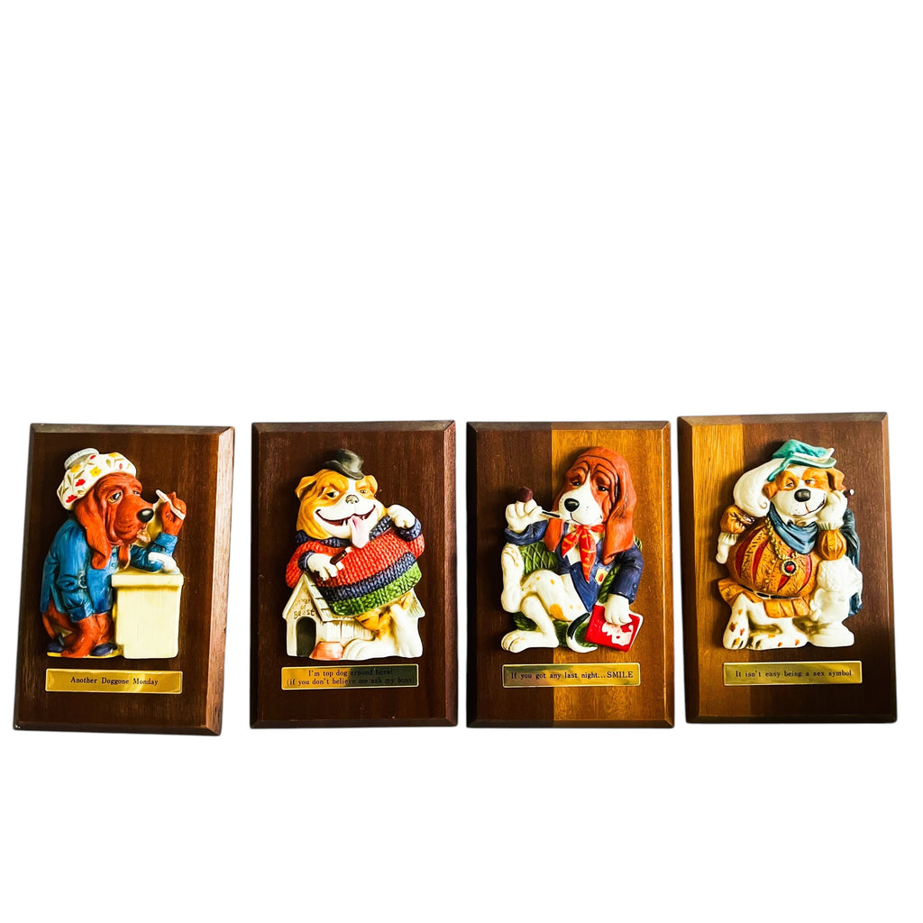 Vintage Dirty Dogs Japan Wood Plaque 3D Wall Decor
