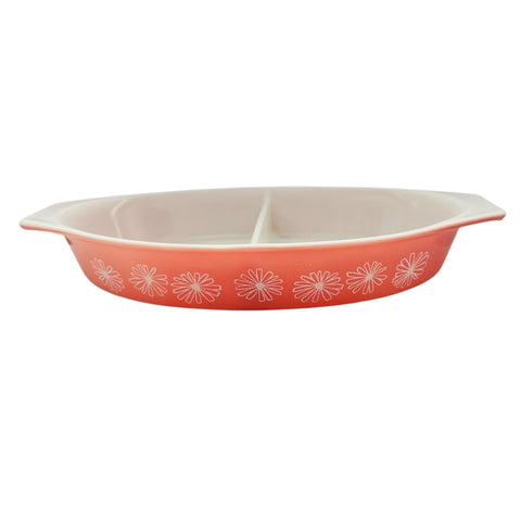 Vintage PYREX Pink Daisy Casserole Divided 1 1/2 Quart Oval Dish No Lid
