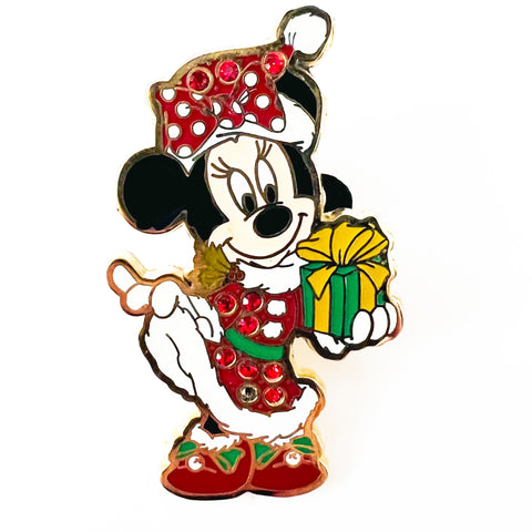 Disney Christmas Minnie Mouse Mrs. Claus with Christmas Present Jeweled Pin