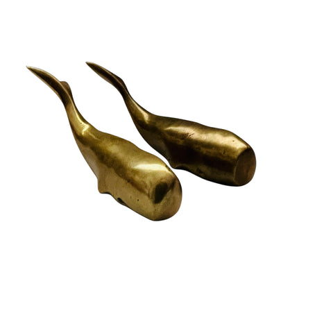 Vintage Solid Brass Whale Paperweight Figurine -Pair