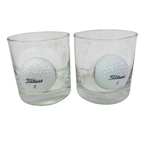 Titleist Clear William Murray Whiskey Glasses with Embedded White Golf Balls - Set of 2