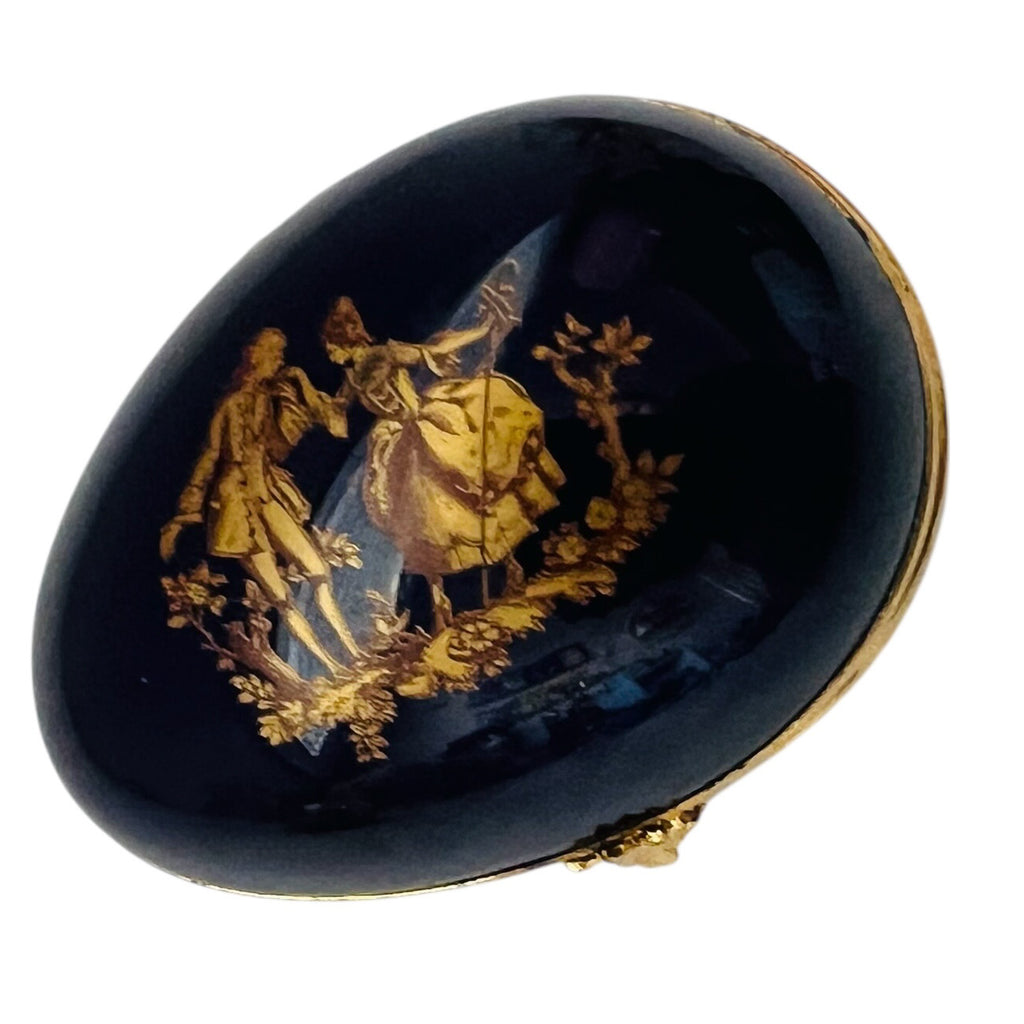 Vintage Limoges France Hand Painted Porcelain Cobalt Blue Hinged Egg Trinket Box