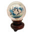 Vintage Chinese Asian Reverse Hand Painted Cranes Glass Orb On Wooden Stand
