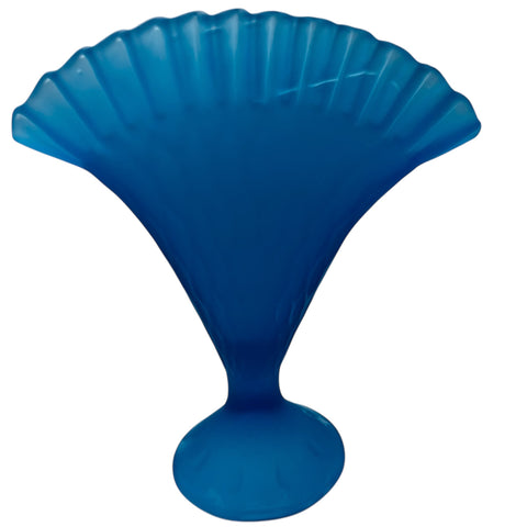 Vintage Fenton Blue Frosted Fan Vase