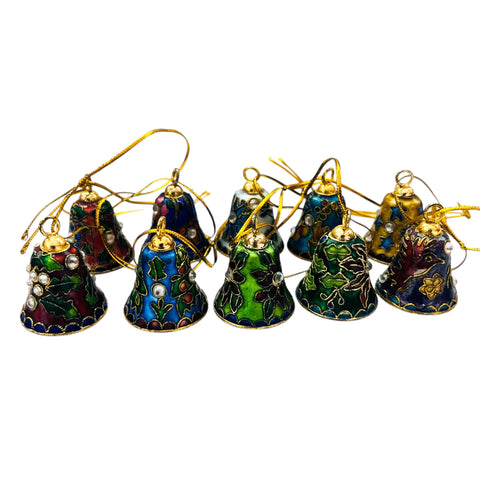 Cloisonne Christmas Ornaments Mini Bells Set of 10
