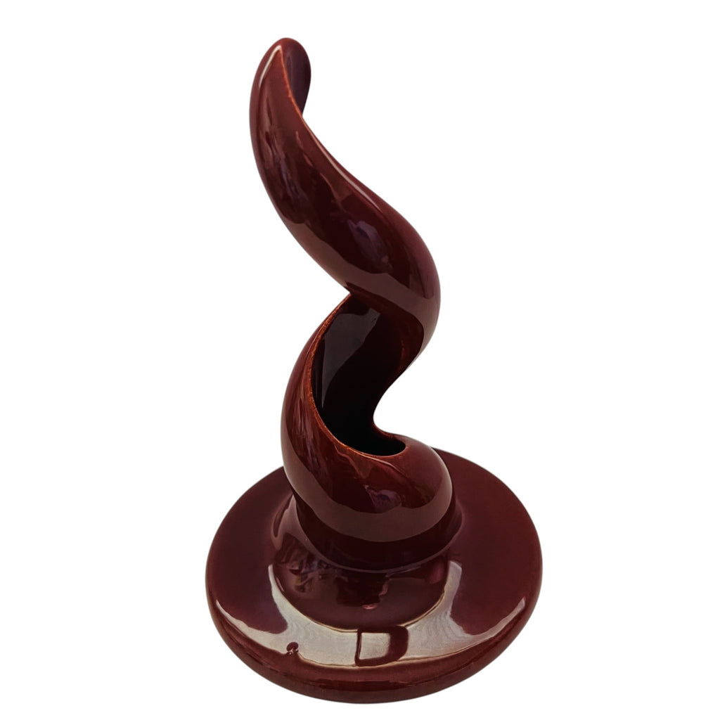 Glossy Maroon Ceramic Spiral Sculpture Incense Burner