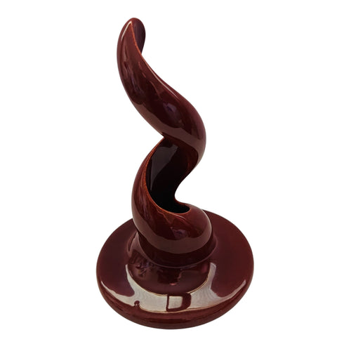 Glossy Maroon Ceramic Spiral Sculpture Incense Burner