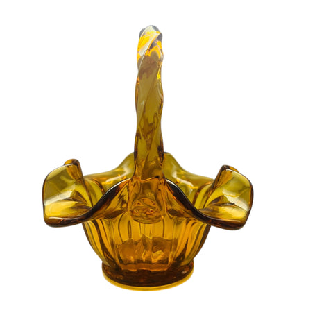 Vintage Fenton Art Glass Autumn Gold Crimped and Ribbed Basket