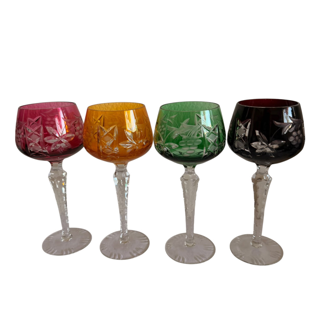 Vintage Cut To Clear Bohemian Crystal Cordial Glasses Set of 4