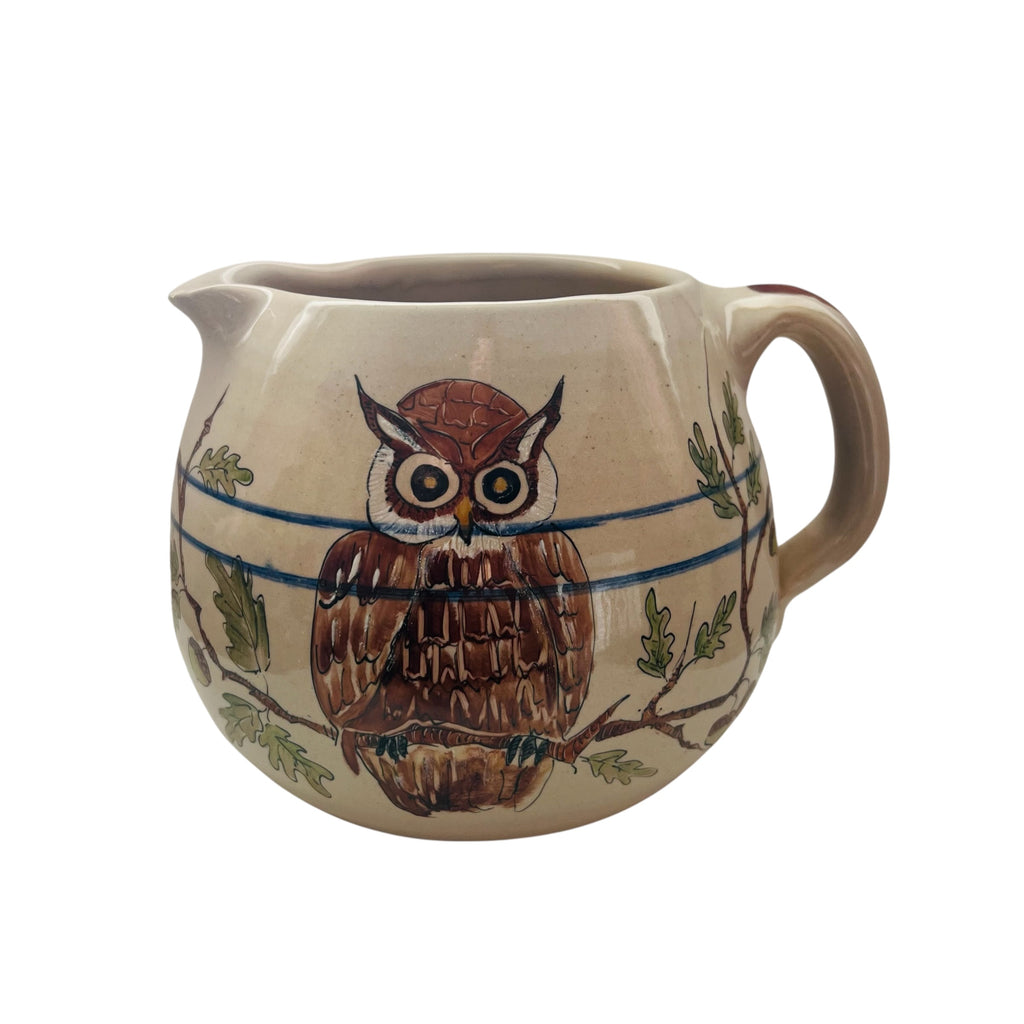 Vintage 1982 Owl Design Ceramic Signed Pitcher