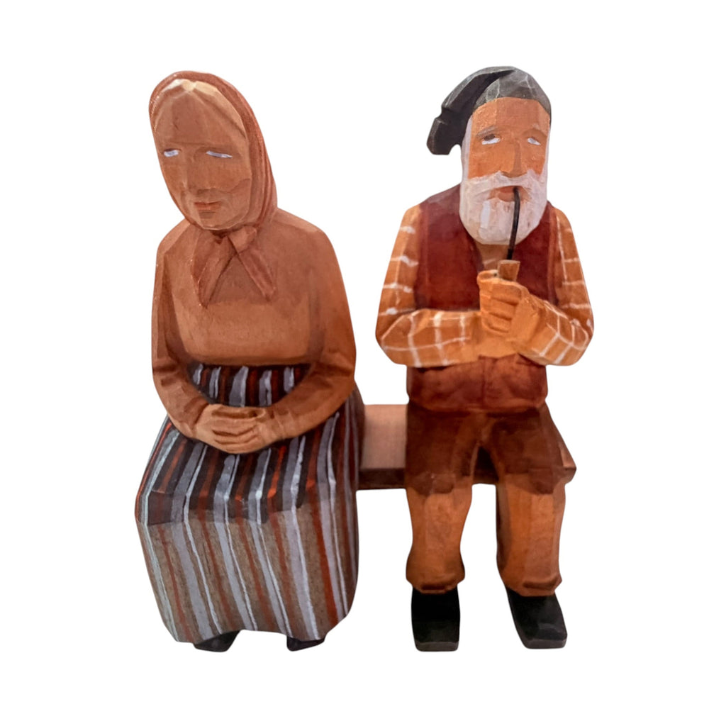 Vintage Albert Shield Interlaken Wood Carvings Sitting Couple On Bench