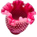 Vintage Fenton Cranberry Opalescent Glass Hobnail Crimped Vase