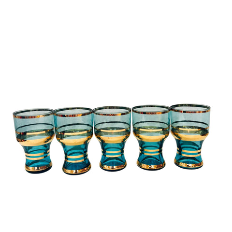 Vintage Blue and Gold Shot Glass Set of 5
