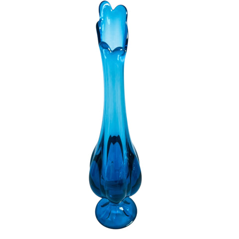 Vintage Viking Glass Blue Bluenique Footed Swung Vase