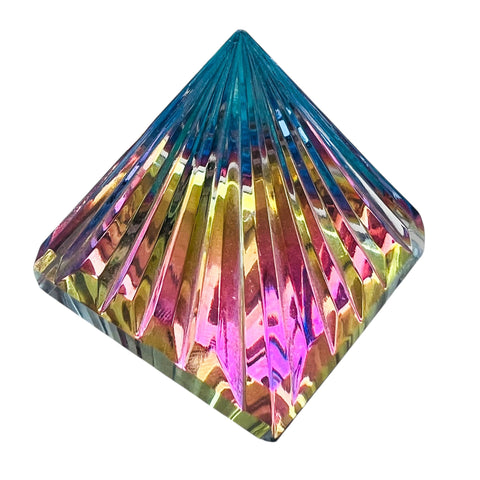 Vintage Pyramid Prism Crystal Mirrored Paperweight