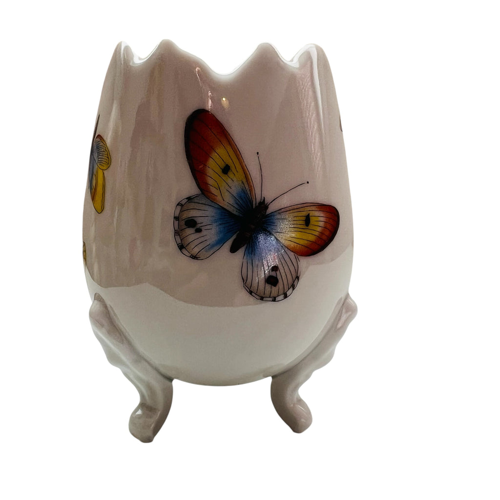 Vintage Limoges France Porcelain Hand Painted Butterflies Footed Egg