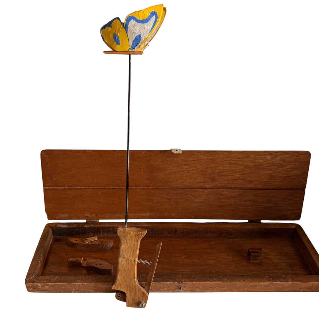 Vintage Handmade Butterfly Push- Wooden Stick Flaps Wings Toy