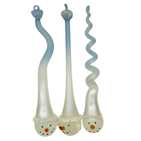 Set of Three Frosted Glass Snowman Ornaments