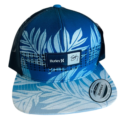 Hurley Sig Zane Moorea Salesman Blue Leaf Print Snapback Hat