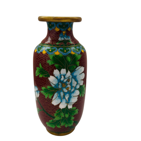 Vintage Cloisonne Floral Pattern Metal Vase