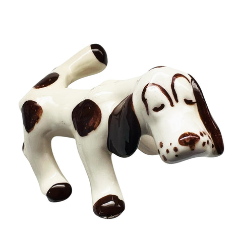 Vintage Hound Dog Spotted Side Slant Pottery Figurine