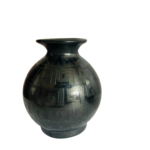 Vintage Artist Signed Blackware Mexico Patterned Pottery Vase