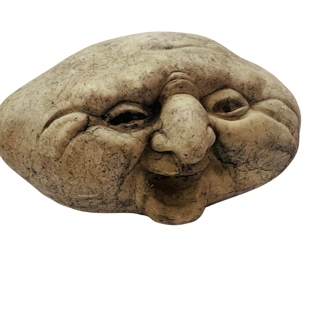 Vintage Whimsical Stone Face Cast Stone Garden Rock Sculpture
