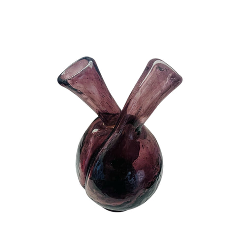 Vintage Art Glass Handblown Amethyst Double Bud Vase