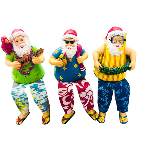 Tropical Beach Santa Claus Holiday Resin Shelf Sitter Cloth Legs Wreath Lot Of 3