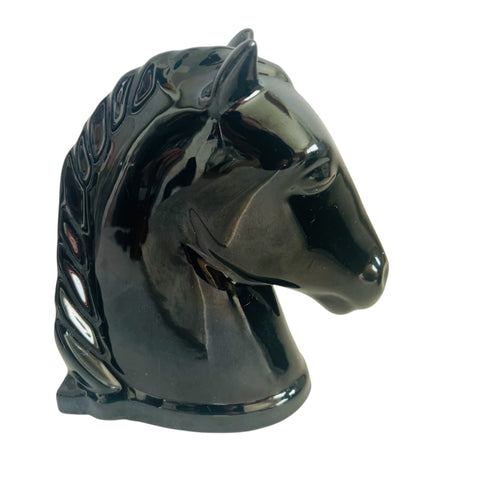 Vintage Abingdon Pottery Black Glazed Horse Head Book End