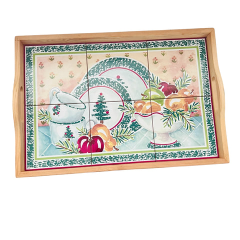 Vintage 1999 Furio Home Italy Christmas Tree Wood Tile Serving Tray