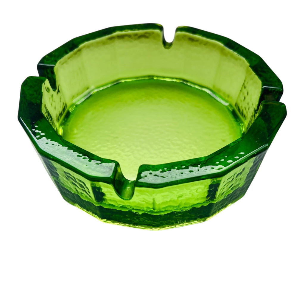 Vintage Green Art Glass Heavy Pebbled Ashtray