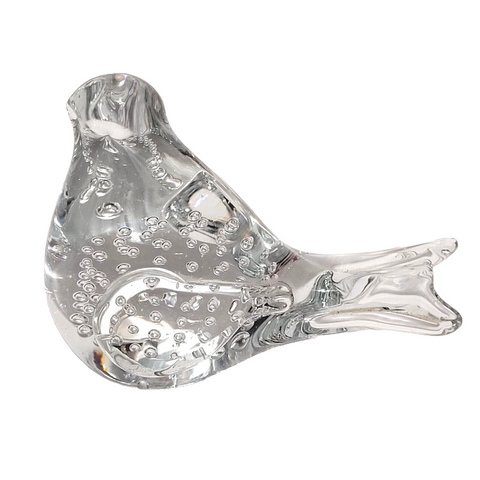 Vintage Clear Art Glass Bird Figurine Controlled Bubbles Paperweight