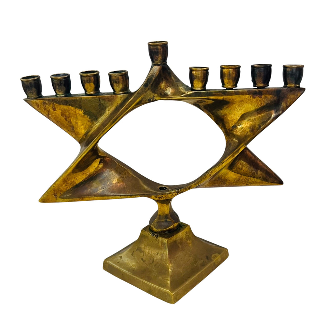 Vintage Menorah Brass Star of David Menorah Candle Holder