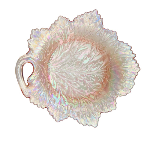 Vintage Rose Pink Iridescent Leaf Serving Dish