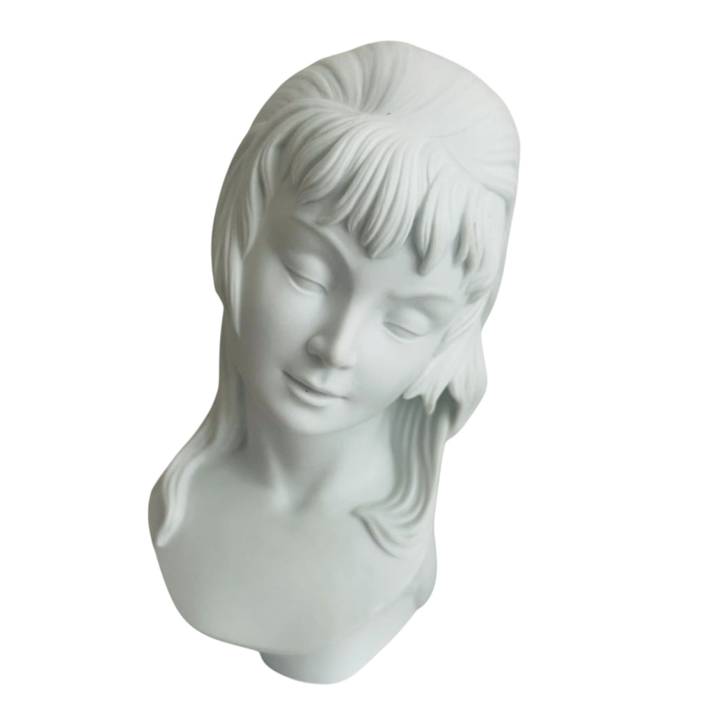 Vintage Bright View White Ceramic Female Bust Signed 1971 Sculpture