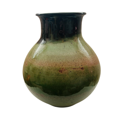 Vintage Art Pottery Signed Swanson Green Brown Glaze Vase