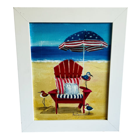 Mary Kay Gowley Beach Scene Framed Art with Red Chair