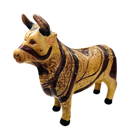 Vintage Western Etched Art Deco Decorated Ceramic Bull Coin Bank Figurine