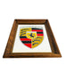 Vintage Porsche Stuttgart Logo Wall Mirror Wood Frame