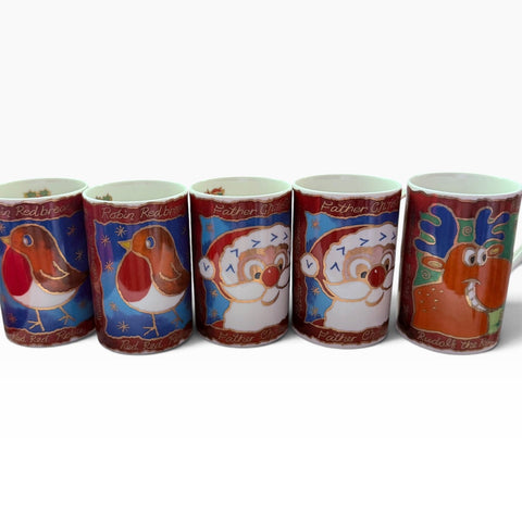 Vintage Golden Christmas Dunoon Santa Holiday Mugs Set of 5
