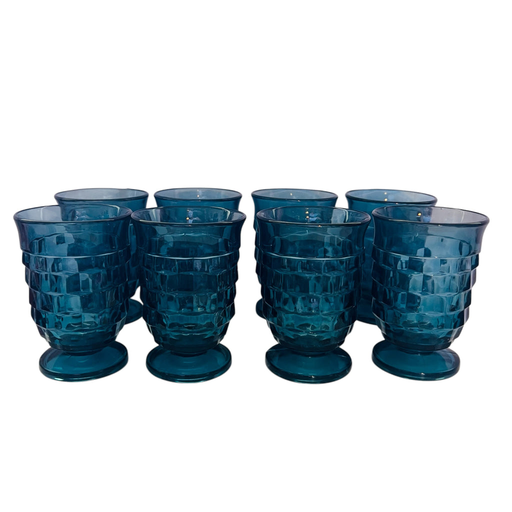 Fostoria Colony Whitehall Riviera Blue Cubist Juice Glasses Tumblers -Set of 8