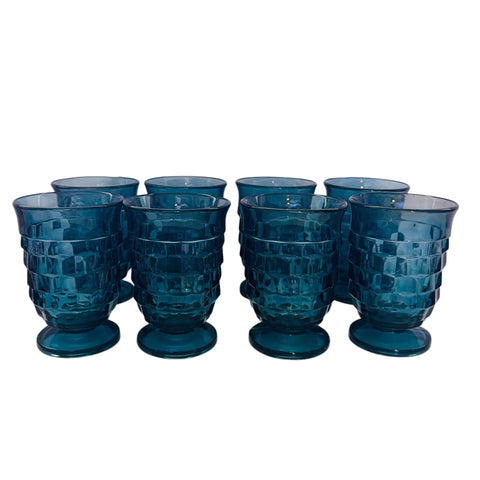 Fostoria Colony Whitehall Riviera Blue Cubist Juice Glasses Tumblers -Set of 8