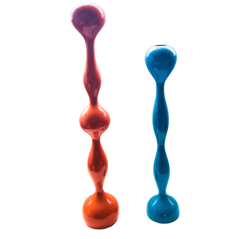 Chiasso Exclusive Orange Turquoise Metal Bubble Candlesticks