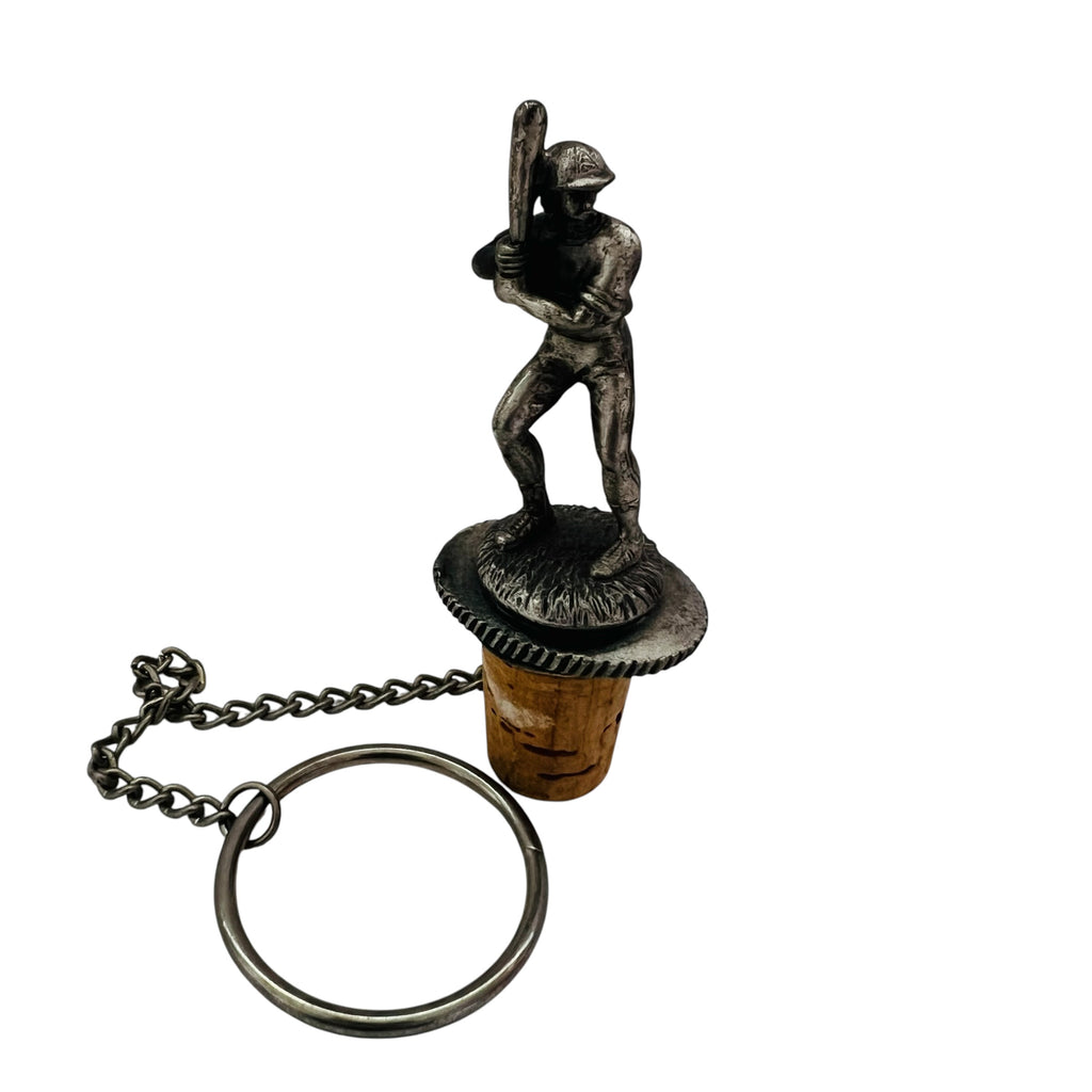 Vintage Pewter Wine Cork Bottle Stopper Baseball Player