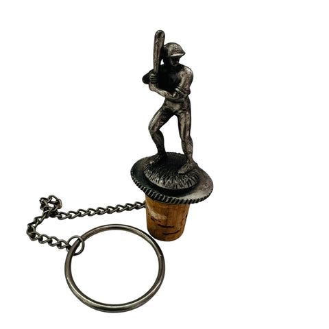Vintage Pewter Wine Cork Bottle Stopper Baseball Player