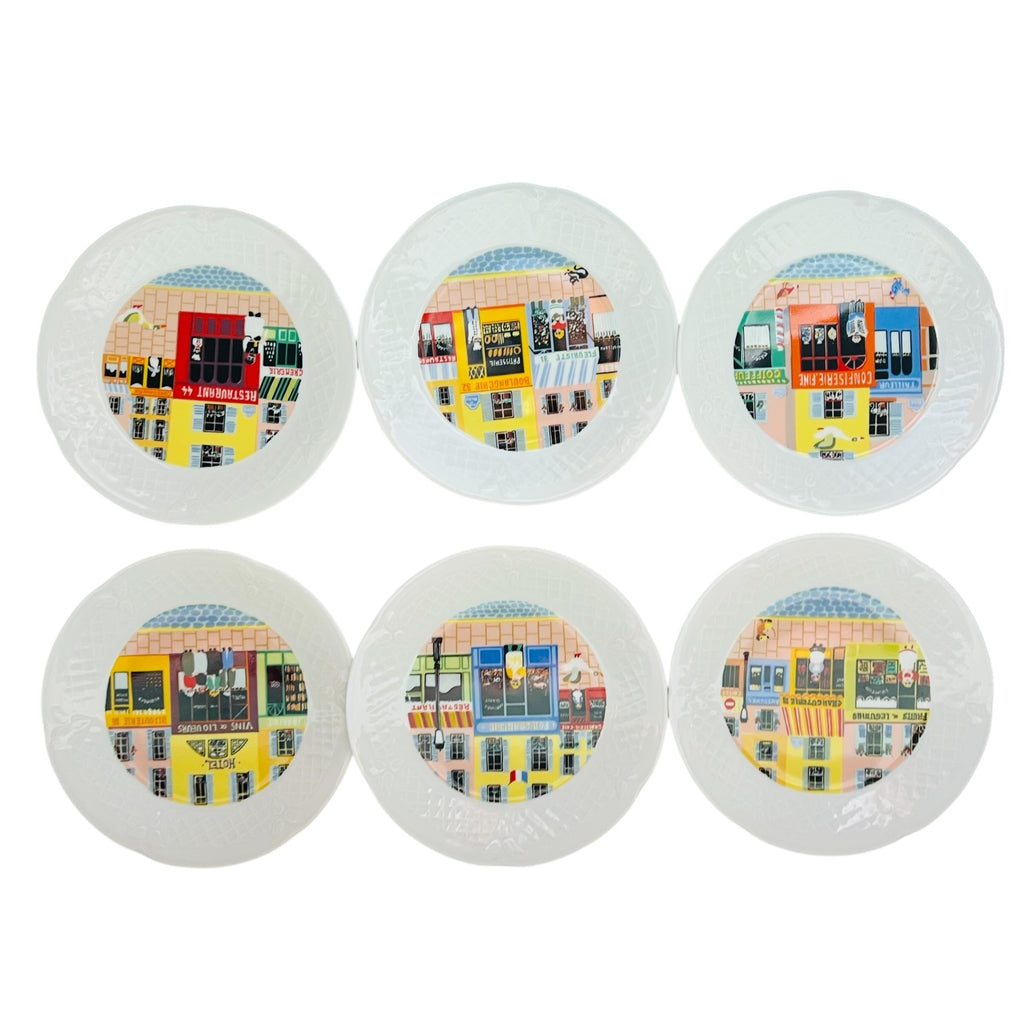 Philippe Deshoulieres Limoges Porcelain FRANCE De Limoges French Shop Scenes Plates